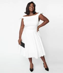 SHEEN Clothing Ltd Plus Size Ivory Bridal Jessica Swing Dress