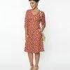 SHEEN Clothing Ltd Trending Rust Red & Cream Polka Dot Swing Dress