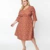 SHEEN Clothing Ltd Plus Size Rust Red & Cream Polka Dot Swing Dress Trending