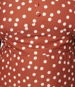 SHEEN Clothing Ltd Plus Size Rust Red & Cream Polka Dot Swing Dress Trending