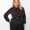 SHEEN Clothing Ltd New Arrivals! Plus Size Black & Red Polka Dot Ruffle Collared Blouse
