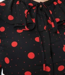 SHEEN Clothing Ltd New Arrivals! Plus Size Black & Red Polka Dot Ruffle Collared Blouse