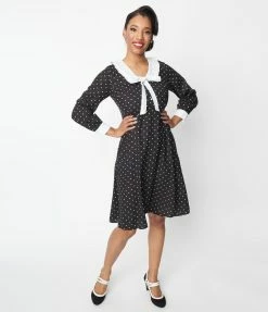 SHEEN Clothing Ltd Black & White Polka Dot Bow Swing Dress
