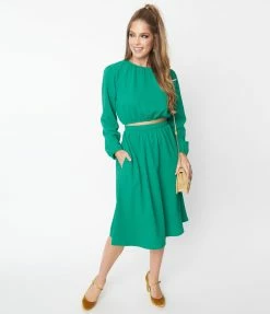 SHEEN Clothing Ltd Green Crop Top & Midi Skirt Set