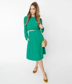 SHEEN Clothing Ltd Green Crop Top & Midi Skirt Set