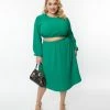 SHEEN Clothing Ltd Plus Size Green Crop Top & Midi Skirt Set