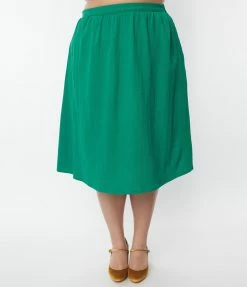 SHEEN Clothing Ltd Plus Size Green Crop Top & Midi Skirt Set