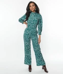 SHEEN Clothing Ltd Green & White Polka Dot Jumpsuit New Arrivals!