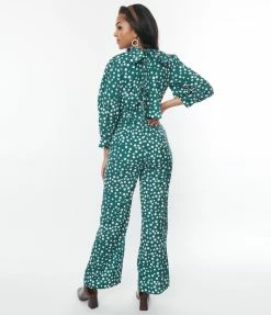 SHEEN Clothing Ltd Green & White Polka Dot Jumpsuit New Arrivals!