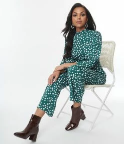 SHEEN Clothing Ltd Green & White Polka Dot Jumpsuit New Arrivals!