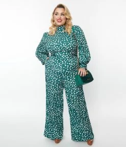 SHEEN Clothing Ltd Plus Size Green & White Polka Dot Jumpsuit
