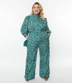 SHEEN Clothing Ltd Plus Size Green & White Polka Dot Jumpsuit