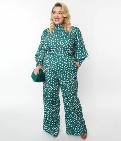 SHEEN Clothing Ltd Plus Size Green & White Polka Dot Jumpsuit
