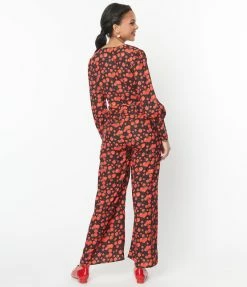 SHEEN Clothing Ltd Black & Red Apple Print Marina Jumpsuit New Arrivals!