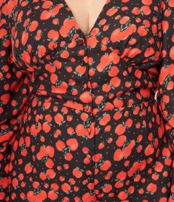 SHEEN Clothing Ltd Plus Size Black & Red Apple Print Marina Jumpsuit