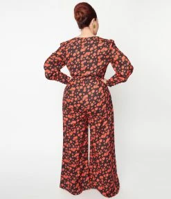 SHEEN Clothing Ltd Plus Size Black & Red Apple Print Marina Jumpsuit