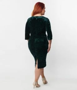 SHEEN Clothing Ltd Plus Size Emerald Velvet Wiggle Dress
