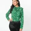 SHEEN Clothing Ltd New Arrivals! Green & White Abstract Stripe Ruffle Collar Shirt