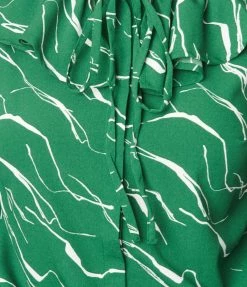 SHEEN Clothing Ltd New Arrivals! Green & White Abstract Stripe Ruffle Collar Shirt