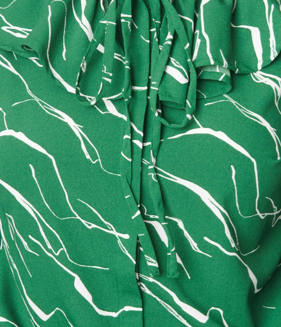 SHEEN Clothing Ltd New Arrivals! Green & White Abstract Stripe Ruffle Collar Shirt