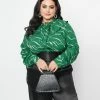 SHEEN Clothing Ltd Plus Size Green & White Abstract Stripe Ruffle Collar Shirt