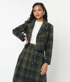 SHEEN Clothing Ltd Green & Navy Plaid Jacket