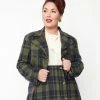 SHEEN Clothing Ltd Plus Size Green & Navy Plaid Jacket