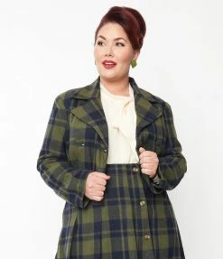 SHEEN Clothing Ltd Plus Size Green & Navy Plaid Jacket