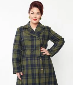 SHEEN Clothing Ltd Plus Size Green & Navy Plaid Jacket