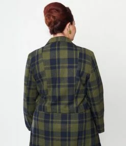 SHEEN Clothing Ltd Plus Size Green & Navy Plaid Jacket