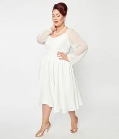 SHEEN Clothing Ltd Plus Size Ivory Dior Bridal Swing Dress
