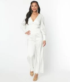 SHEEN Clothing Ltd Ivory Satin Marina Jumpsuit