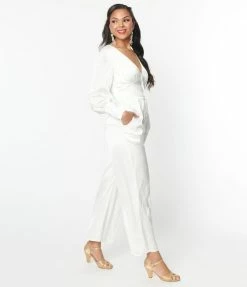 SHEEN Clothing Ltd Ivory Satin Marina Jumpsuit