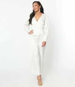 SHEEN Clothing Ltd Ivory Satin Marina Jumpsuit