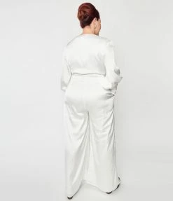 SHEEN Clothing Ltd Plus Size Ivory Satin Marina Jumpsuit