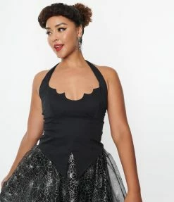 SHEEN Clothing Ltd Black Bat Halter Crop Top