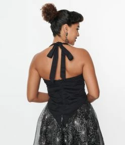 SHEEN Clothing Ltd Black Bat Halter Crop Top