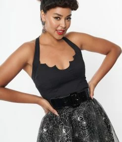 SHEEN Clothing Ltd Black Bat Halter Crop Top