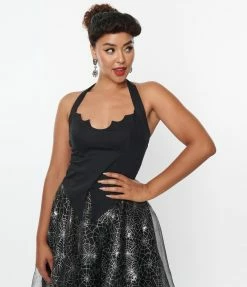 SHEEN Clothing Ltd Black Bat Halter Crop Top