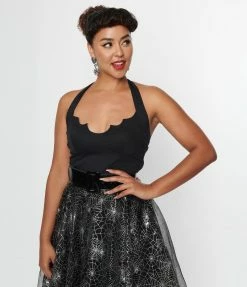 SHEEN Clothing Ltd Black Bat Halter Crop Top