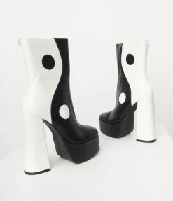 Daisy Street (Babel Fair) Shoes Black & White Yin Yang Platform Boots