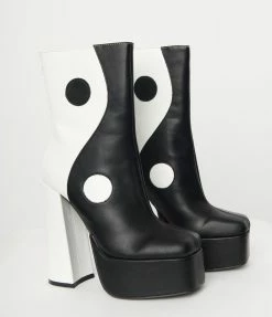 Daisy Street (Babel Fair) Shoes Black & White Yin Yang Platform Boots