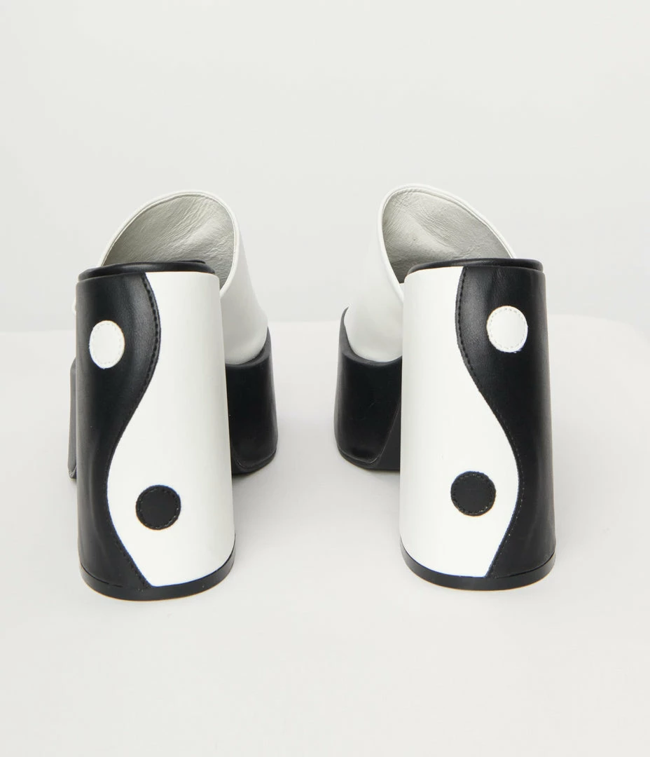 Daisy Street (Babel Fair) Black & White Yin Yang Platform Mule Shoes