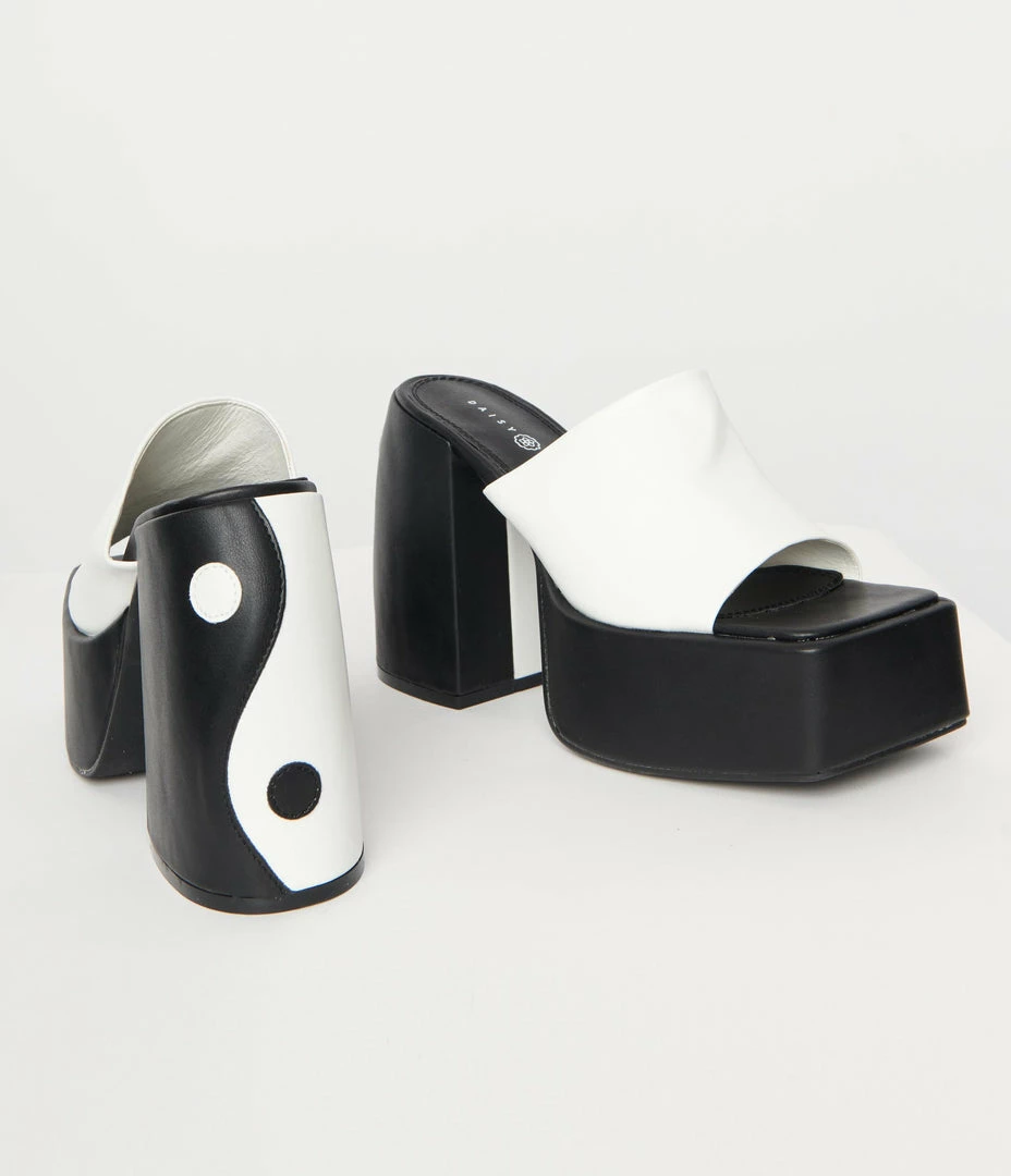 Daisy Street (Babel Fair) Black & White Yin Yang Platform Mule Shoes