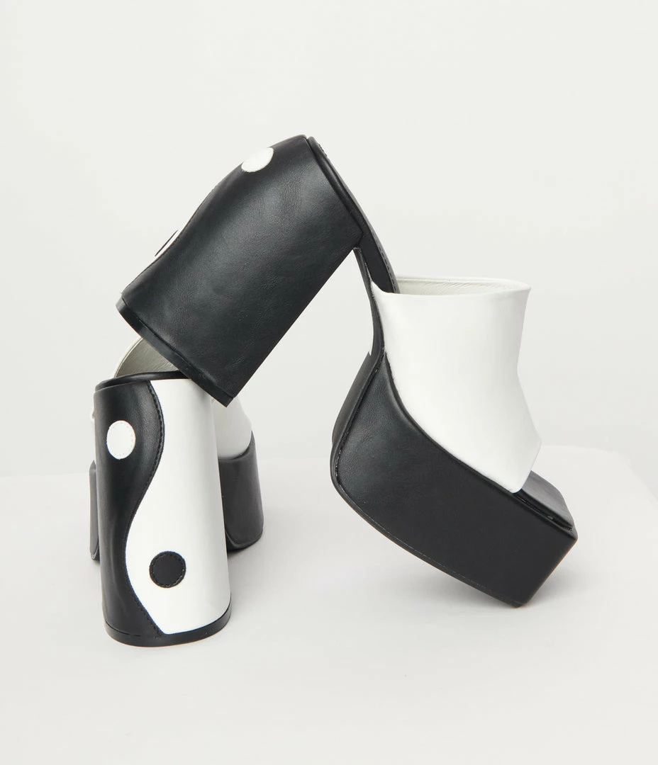 Daisy Street (Babel Fair) Black & White Yin Yang Platform Mule Shoes