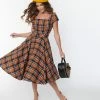 Magnolia Place Pumpkin Spice Plaid Anna Swing Dress Clothing