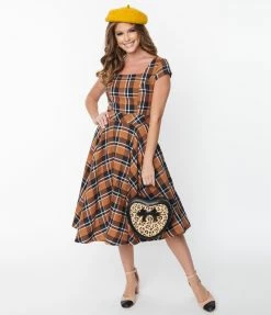 Magnolia Place Pumpkin Spice Plaid Anna Swing Dress Clothing