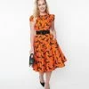 Magnolia Place Orange & Black Bat Sally Swing Skirt Sale