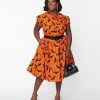 Sale Magnolia Place Plus Size Orange & Black Bat Sally Swing Skirt