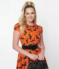Magnolia Place Orange & Black Bat Blouse Sale
